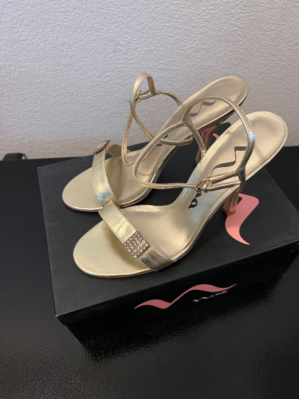 Nina Shoes Gold Rhinestone Strap Dress Sandals